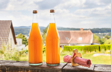 Two bottles of natural apple juice