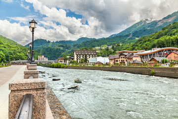 Ski resort Rosa Khutor in cloudy day