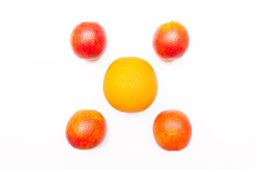 Orange and red oranges isolated on white background	