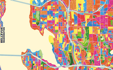 Bellevue, Washington, USA, colorful vector map
