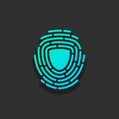 Shield in fingerprint. Logo of protect private id. Security icon