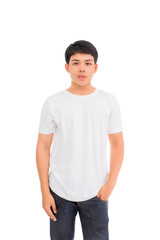 Asian Thaiman in white shirt isolated.