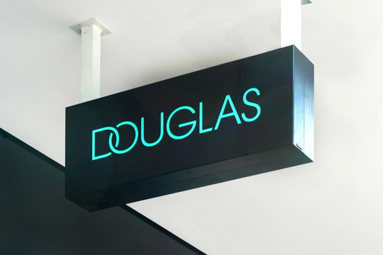 Frankfurt,Germany, 03/01/2020: Douglas logo on Douglas store. Douglas is a German perfume and cosmetics retailer