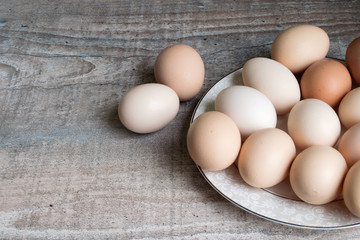 white plate with chicken eggs on the table