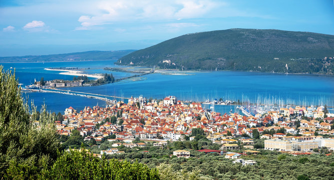 Panoramic view of the coastline of Lefkada islans in summer season