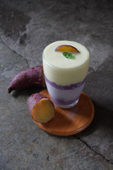Fresh purple potatoes paste with sweet potatoes milk and yellow sweet potatoes cream.
