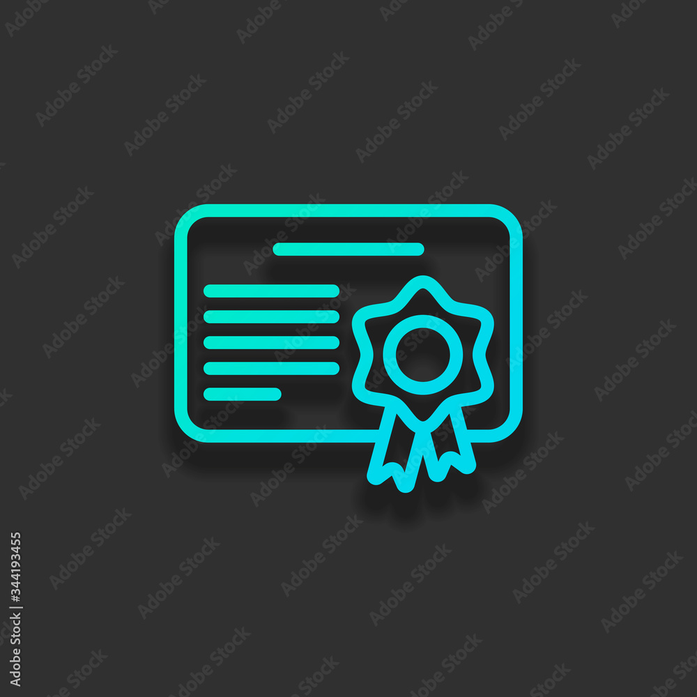 Poster document of certificate with award, linear outline icon. colorful logo concept with soft shadow on d