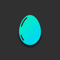 Simple icon of egg with reflection, sign of easter. Colorful logo concept with soft shadow on dark background. Icon color of azure ocean