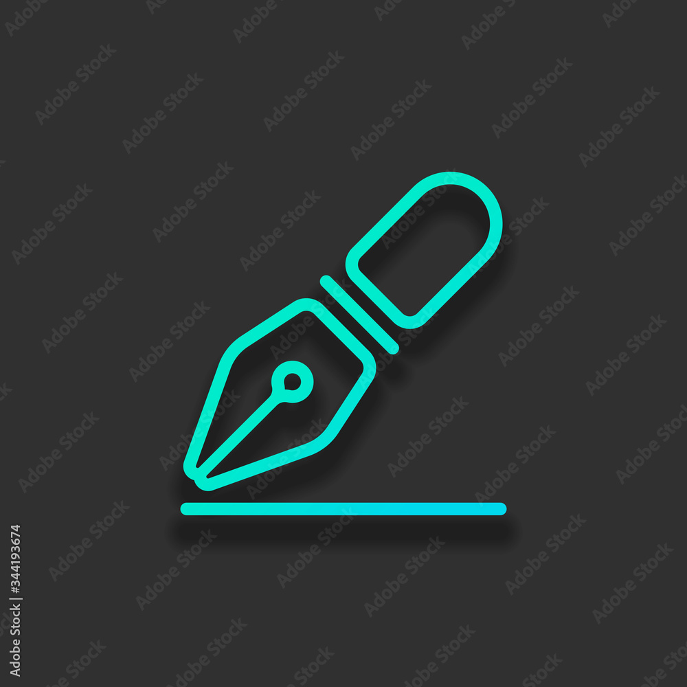 Poster ink pen, simple linear outline icon. colorful logo concept with soft shadow on dark background. icon