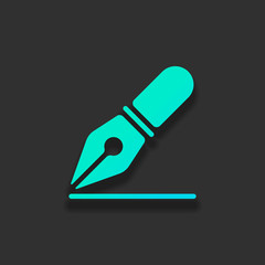 ink pen, simple icon. Colorful logo concept with soft shadow on dark background. Icon color of azure ocean