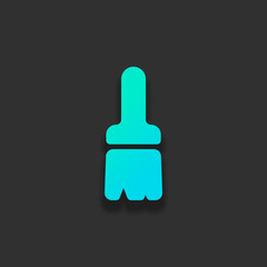 Paint brush, simple icon. Colorful logo concept with soft shadow on dark background. Icon color of azure ocean