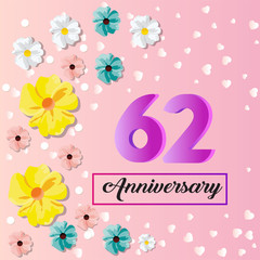 62 years anniversary celebration logo vector template design
