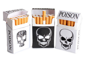 Pack of cigarettes with an image of a skull. Image on dangers of smoking