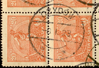 Ożydów. Kasownik pocztowy (1923) odbity na znaczkach "Siewca".