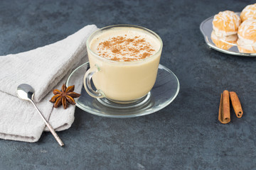 Traditional indian black tea. Masala tea. Spiced milk tea