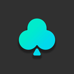 Clubs, playing card game. Colorful logo concept with soft shadow on dark background. Icon color of azure ocean