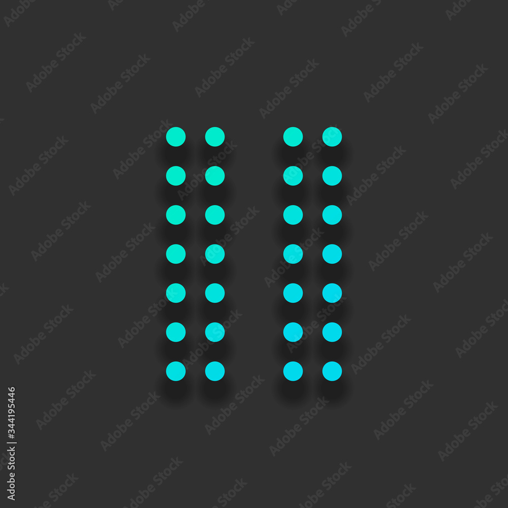 Poster digital dotted pause symbol. colorful logo concept with soft shadow on dark background. icon color o