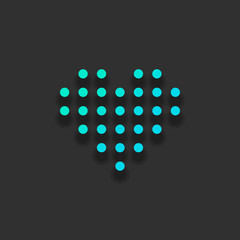 Dot heart, digital love symbol. Colorful logo concept with soft shadow on dark background. Icon color of azure ocean
