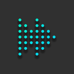 Dot fast forward music. Colorful logo concept with soft shadow on dark background. Icon color of azure ocean