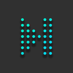 Digital dotted next music symbol. Colorful logo concept with soft shadow on dark background. Icon color of azure ocean