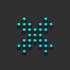 Digital dotted close symbol. Colorful logo concept with soft shadow on dark background. Icon color of azure ocean