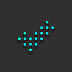 Digital dotted check mark icon. Colorful logo concept with soft shadow on dark background. Icon color of azure ocean
