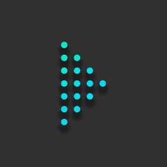 Digital dotted play symbol. Colorful logo concept with soft shadow on dark background. Icon color of azure ocean