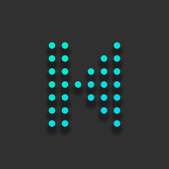 Digital dotted rewind music symbol. Colorful logo concept with soft shadow on dark background. Icon color of azure ocean