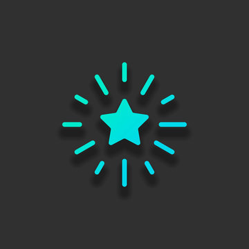 Shining star, excellence or rate. Colorful logo concept with soft shadow on dark background. Icon color of azure ocean