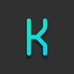 Letter K of alphabet, isolated outline symbol. Colorful logo concept with soft shadow on dark background. Icon color of azure ocean