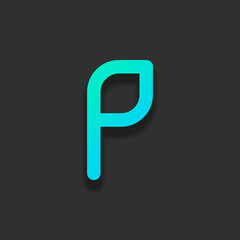 Letter P of alphabet, isolated outline symbol. Colorful logo concept with soft shadow on dark background. Icon color of azure ocean