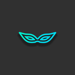 Masquerade mask, carnival or party, outline design. Colorful logo concept with soft shadow on dark background. Icon color of azure ocean