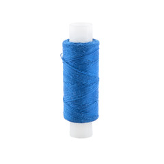 Spool of blue thread isolated on white background