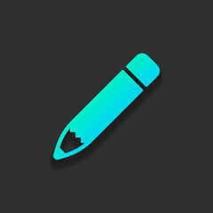 Simple pencil or pen, edit or write. Colorful logo concept with soft shadow on dark background. Icon color of azure ocean