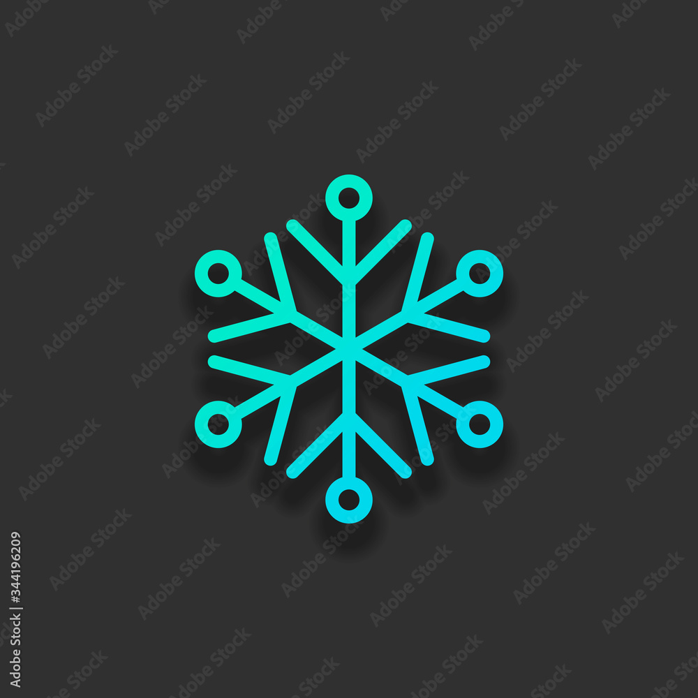Poster simpe shape of snowflake, outline design. colorful logo concept with soft shadow on dark background.