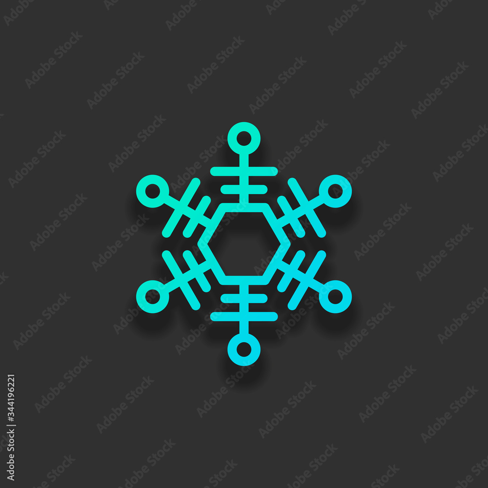 Poster simpe shape of snowflake, outline design. colorful logo concept with soft shadow on dark background.