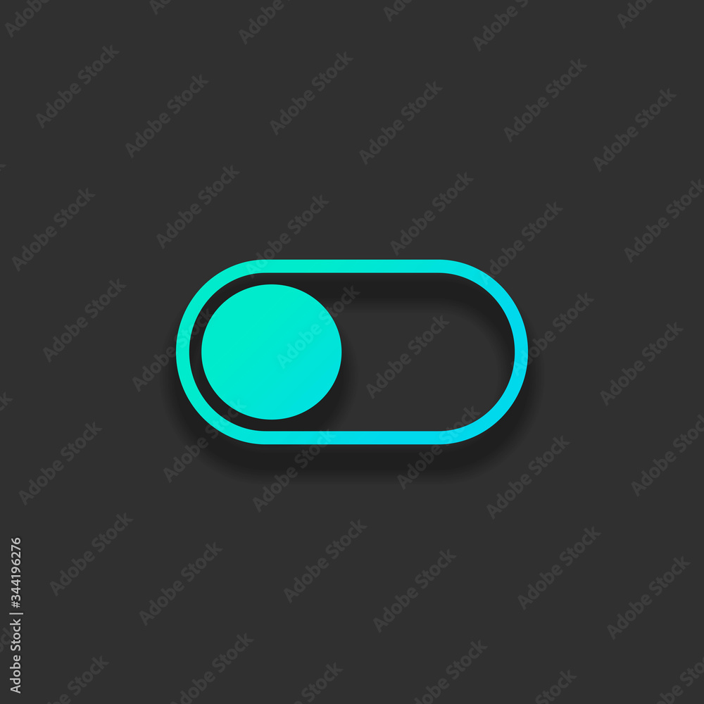 Poster switch off, app slider. colorful logo concept with soft shadow on dark background. icon color of azu