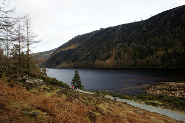 Spring in the Wicklow Mountains.Walks along the shore of a mountain lake. 
