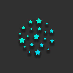 Galaxy with stars, night sky. Colorful logo concept with soft shadow on dark background. Icon color of azure ocean