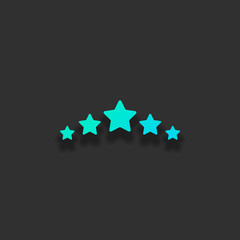 5 stars rating, top service. Colorful logo concept with soft shadow on dark background. Icon color of azure ocean