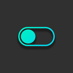 switch off, app slider. Colorful logo concept with soft shadow on dark background. Icon color of azure ocean