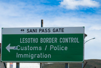 Fototapeta premium Lesotho Border sign at the top of the Sani Pass