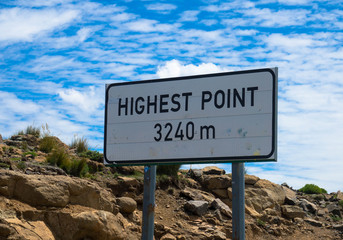 HIGHEST POINT 3240 m, Sign in Lesotho near Sani Pass, Africa