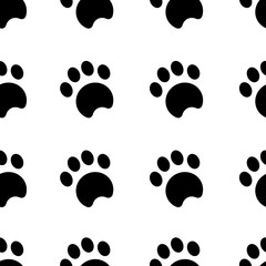 Fototapeta premium Paw print seamless background isolated vector illustration. Cartoon animal backdrop. Wrapping paper. Abstract concept graphic element.