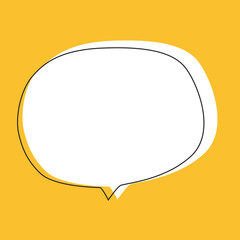 White speech bubble doodle on yellow background for concept design isolated vector illustration. Web banner frame. Empty blank comment.