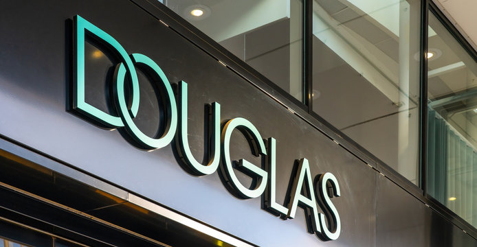 Frankfurt,Germany, 03/01/2020: Douglas logo on Douglas store. Douglas is a German perfume and cosmetics retailer