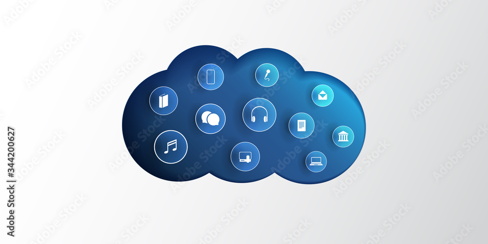 Poster cloud computing technology design concept with icons representing digital network connections, consu