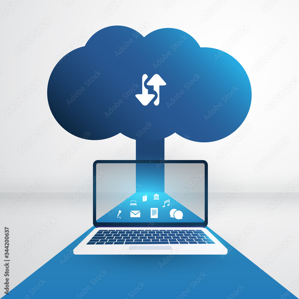 Poster cloud computing technology design concept with laptop and icons - digital network connections, inter