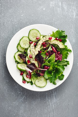 Lettuce salad with cucumber, avocado.