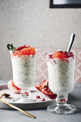 Chia pudding with fresh fruits.